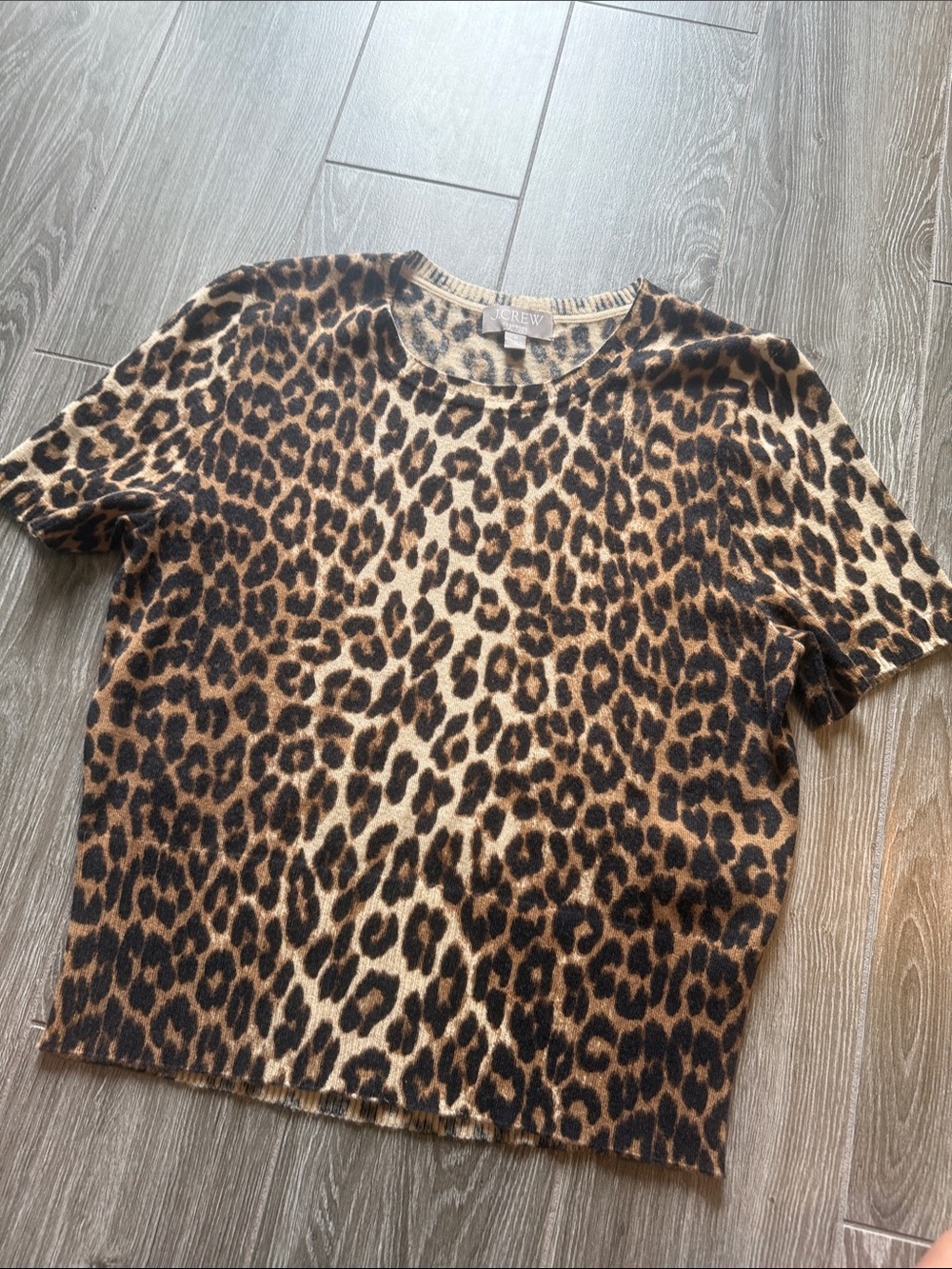 J. Crew Leopard Print Short Sleeve Tee - Brown & Black cashmere medium